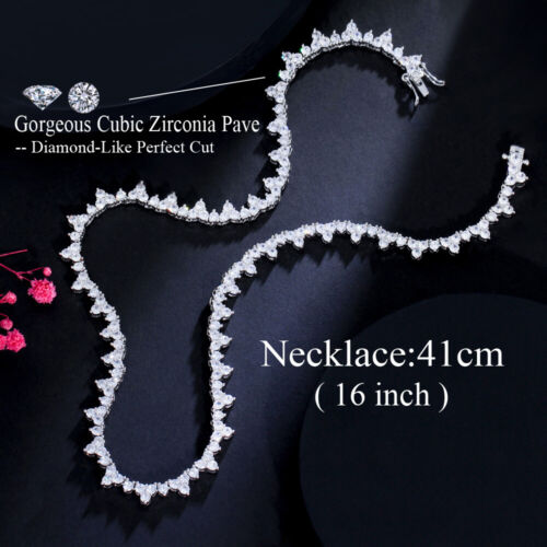 Collar Blanco Cúbico Triángulo de Circonio Eslabón de Cadena Eslabón Córdoba Cóctel Fiesta Joyería - Imagen 5 de 10