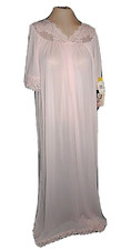 New vintage-1980s Night Gown, Shadowline, NWT Pink Nylon Lace Embroidery Long M