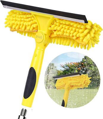 Window Squeegee and Microfiber Scrubber 2-in-1 Combo Cleaning Tools Multi-Angle