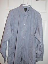 JOS. A. BANK Travelers Dress Shirt 17-35 Blue Peach White Stripe Cotton EUC