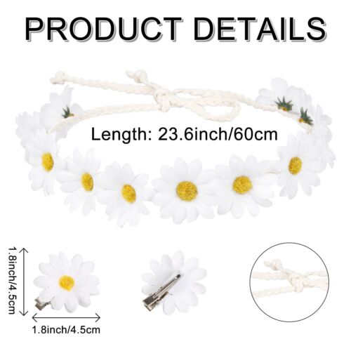1PC Flower Crown Headband and 8PCS Daisy Hair Clips for Hair Hippie Sunflower - Picture 2 of 7