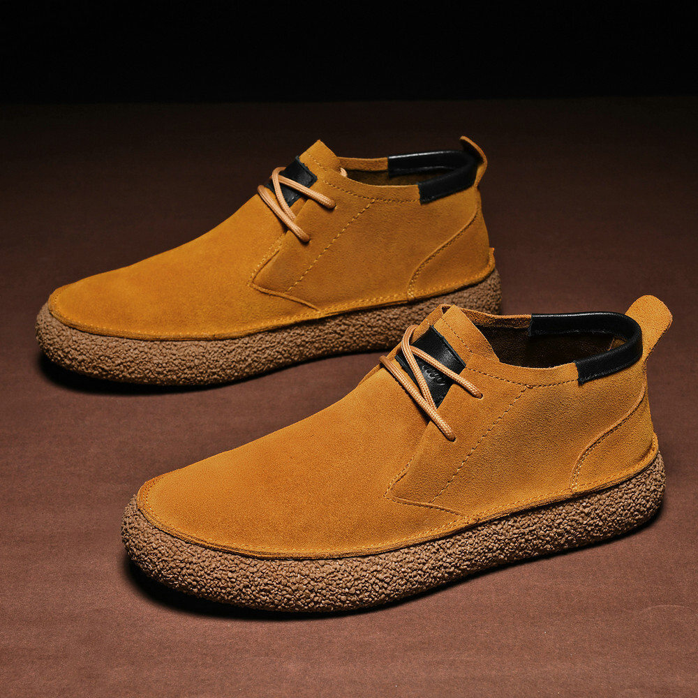 Leather Suede Mid Top Board Retro Mens Casual Vintage Round Toe