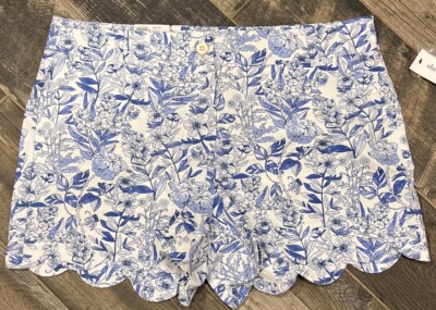 New $50 Crown & Ivy Womens Shelby Chino Shorts Blue Floral Size 14 Waist 36