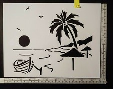 Beach Boat Sun Birds Palm Tree 8.5" x 11" Custom Stencil FREE SHIPPING