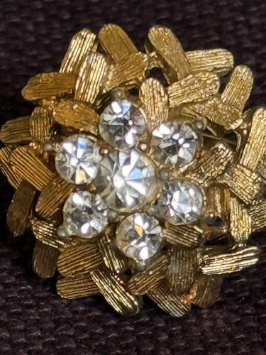 RARO anello cocktail vintage CORO tono oro strass FIRMATO regolabile - Foto 7 di 7