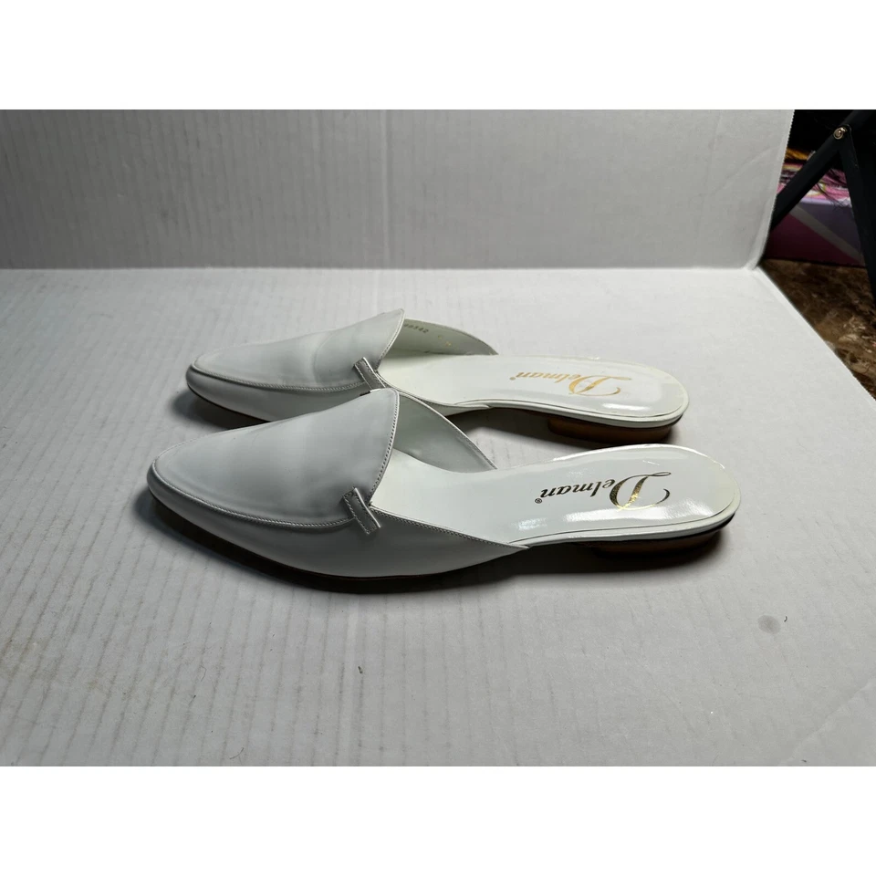 Mules Delman Blanco Charol Puntera Punta Slides Minimalista Talla 9M Foto 2 de 4