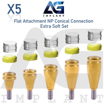 5 Flat Attachment Abutment Extra Soft Silicone Set NP Conical Connection 