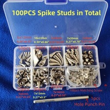 100PCS Punk Spikes Rivets Studs in Storage Box for Clothing Leathercraft