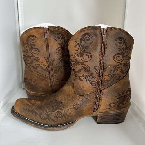 Roper Womens Cognac Faux Leather Short Stuff Cowboy Boots Size 9.5 - Picture 11 of 15