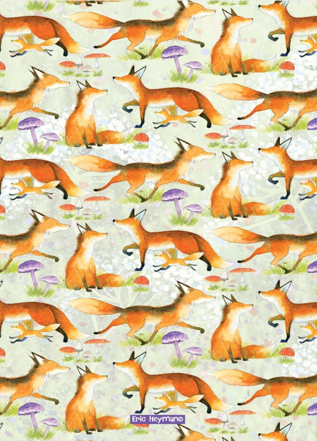 Emma Ball ""Eric Heyman Foxes"", Pure cotton tea towel. Printed in the UK