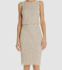 $199 Adrianna Papell Women's Beige Sleeveless Embellished A-Line Dress Size 4