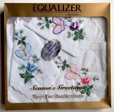 NIB Equalizer Berkshire 3 Ladies Fine Embroidered Hankerchiefs 100% Cotton 1997