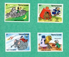 4 TIMBRES SIERRA LEONE WALT DISNEY 1983 SPACE ARK FANTASY DONALD DUCK DINGO