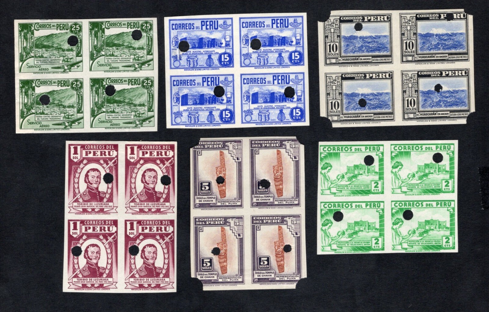 Peru 1938 6 blocks of stamps Mi# 25+15+10+1+5+2 Sol PROOF R MNH/MH