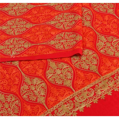 Sanskriti New Indian Scarf Hand Embroidered Aari Work Polywool Shawl Red Stole