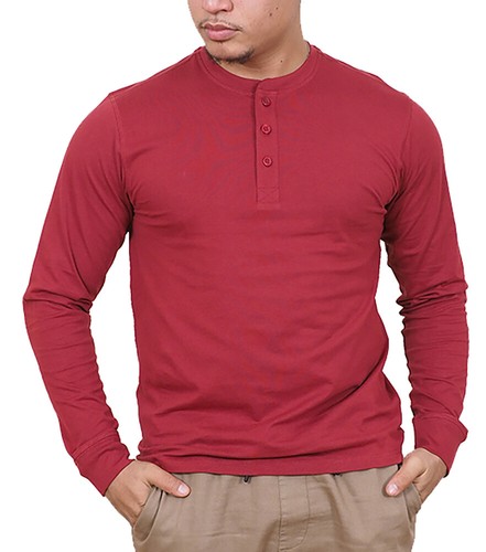 Mens Long Sleeve Cotton T-Shirt Regular Fit Crew Neck or Henley Top Lounge Work - Picture 63 of 72