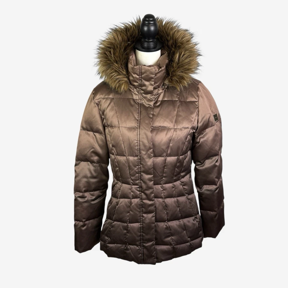Abrigo Parka Calvin Klein Imitación Piel Pato Plumón Talla M Cremallera Marrón Capucha Extraíble Foto 2 de 4