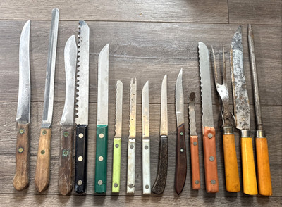 Vintage Kitchen Knives Lot of 15 Various 50s 60s Gadgets USA Rusted Estate Find