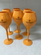 Veuve Clicquot Set of 6 Orange Acrylic Plastic Champagne Flute Goblets Unused