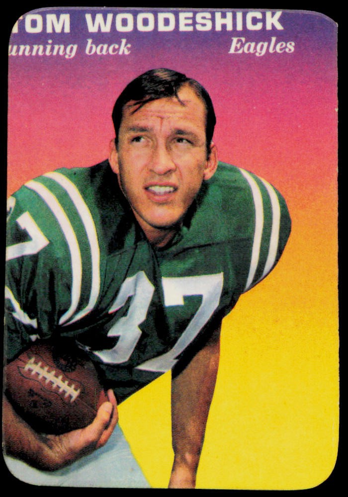 Tom Woodeshick #16 Football Cards 1970 Topps Glossy trading card — raw and PSA graded price guide