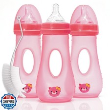 Avima Easy Grip Anti Colic Baby Bottles, BPA Free, 8 oz. Wide Neck w/Medium F