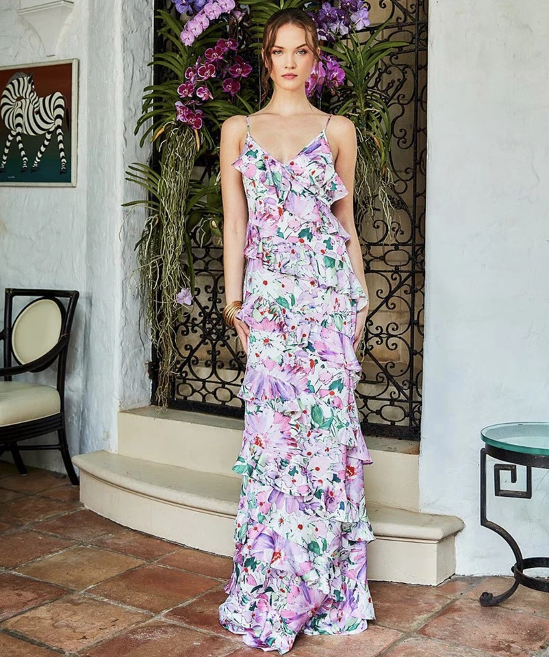 Новый с Ярлыками Badgley Mischka Belle Maren атласное шифоновое ярусный цветочный платье Пасхи размер 12 - Изображение 4 из 4