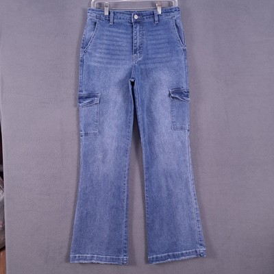 Kancan Jeans Womens Juniors 7 Blue Stretch Denim High Rise Boot Cut Cargo Pocket