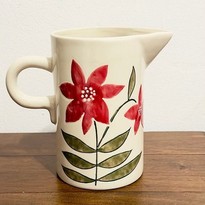 #ad NWT: Terrain Beige Florals Ceramic Pitcher 50 oz capacity $35.00