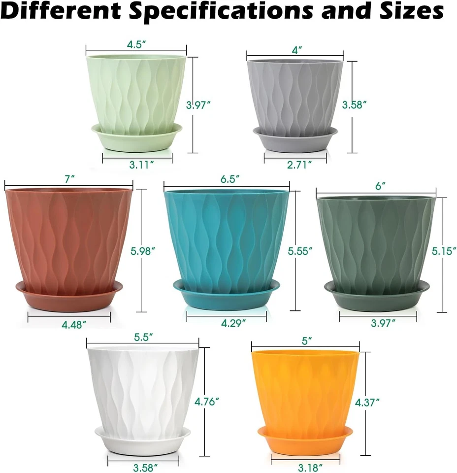 GARDIFE 7/6.5/6/5.5/5/4.5/4 inch Plant Pots, 7 Pack Flower Pots Indoor Outdoor, - Image 2 of 4