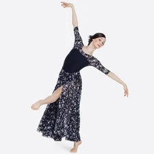 Revolution Dancewear Style #RC17069 Size Small Adult Black White Floral Long NEW