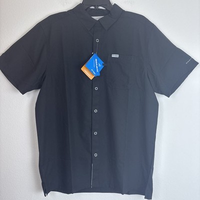 Columbia PDF Omni Shade Mens Black Solid Performance Short-Sleeve Sz XL/TG