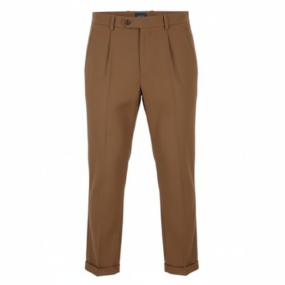 GANT fließende Bundfalten Herren Hose W31 Walnuss Wollmischung Turn-Up Reißverschluss *