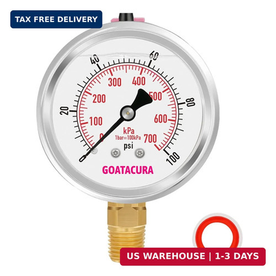 #ad 0 100 PSI Water Gas Pressure Gauge 2 1 2’’ Dial 304 Stainless Steel 1 4’’ NPT $9.28