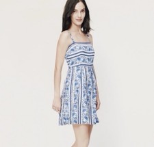 Women’s Blue And White Strappy loft Dress Size 12 Zippered Closure Euc
