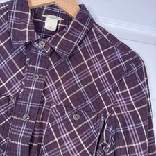 Duluth Trading Co. Shirt Purple Plaid Flannel Back Pleats 100% Cotton Sz M