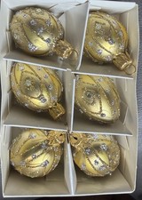 Gold Glass Ornament Faberge Egg Style Glitter Soft Tear Drop Embellished Jeweled