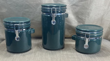 VTG Set of 3 Dark Green Ceramic Canister Set - Wire Hinged Airtight Locking Lids