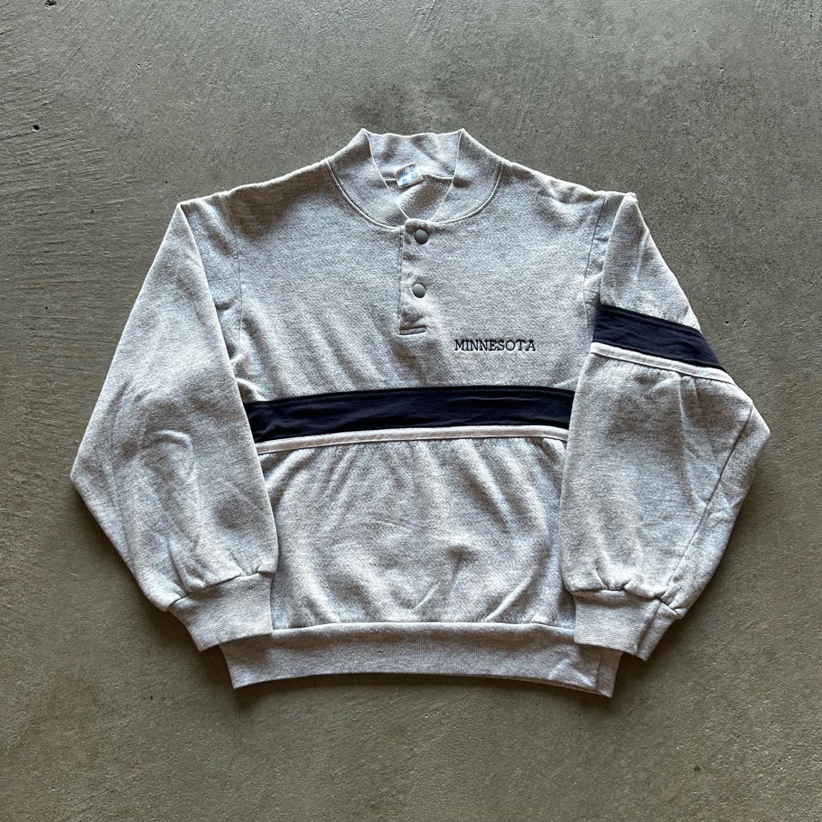 Vintage 80s Champion Minnesota Sweatshirt Size Small Gray Striped Snap Pullover