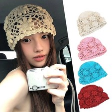 Crochet Flower Hat Knit Basin Caps Hollow Beanies Cap For Girls Ladies Travel