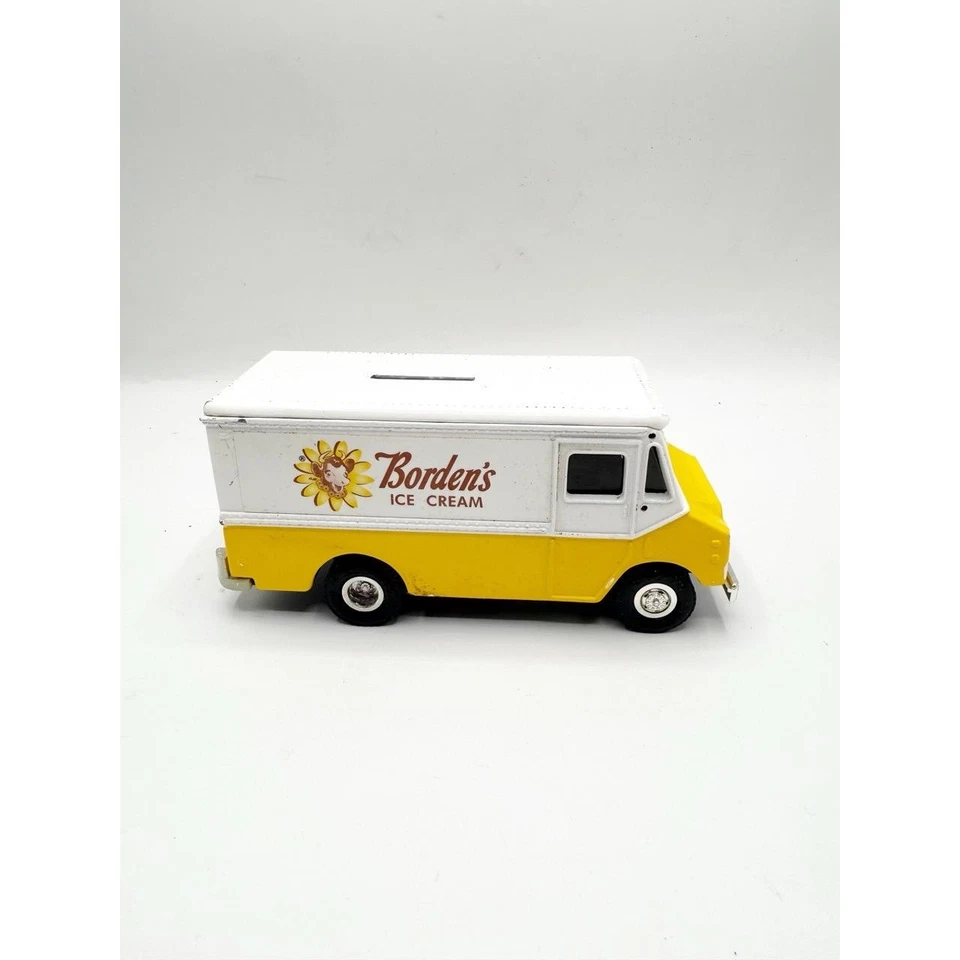 Ertl Collectibles Borden’s Ice Cream Truck Metal Bank 1996 De colección 6” RARO Foto 3 de 4