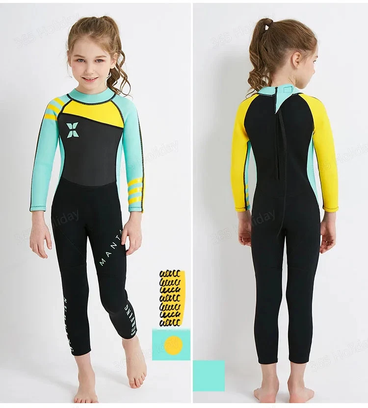 Boys and Girls Swimsuits 2.5MM Neoprene Wetsuit Sun Protection Long Sleeve Suit - Image 2 of 4