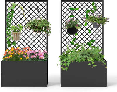 Kinbor Planter with Trellis - Set of 2 Planter Boxes Outdoor, Metal Raised Garde