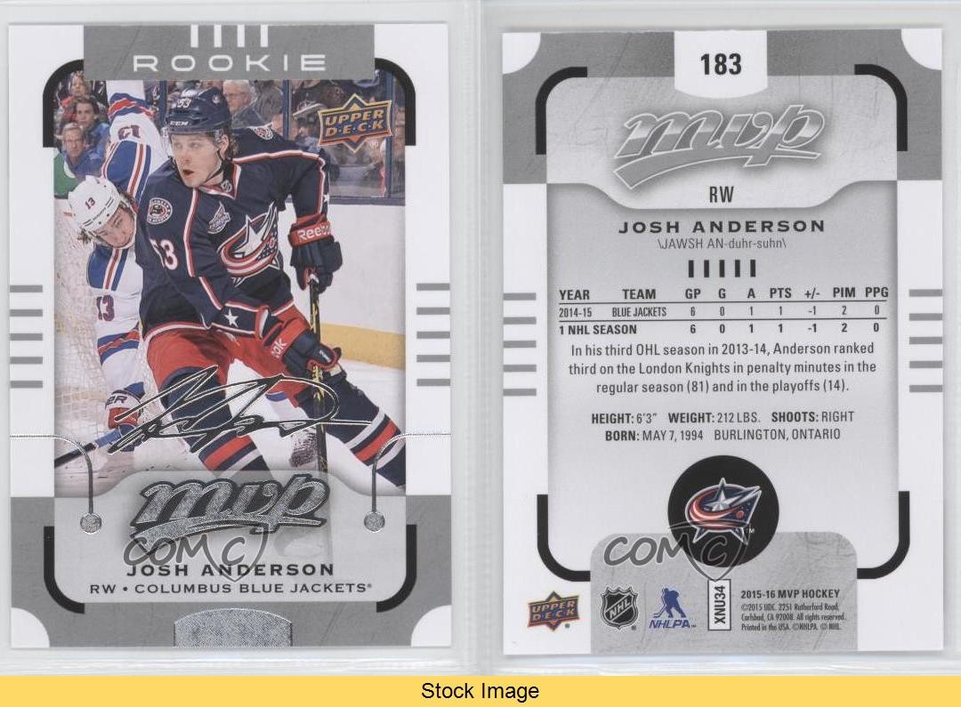 Columbus Script Sign 2015 Upper Deck MVP Silver Script Short Print Josh Anderson Rookie RC ...
