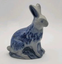 Vtg Rowe Pottery Works Salt Glazed Rabbit Figurine Bunny Blue Gray 1988 