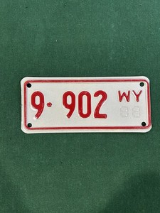 Vintage 1988 Wyoming  Motorcycle License Plate.  9•902