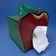 Vintage Wooden Red Apple Tissue Box Holder Kleenex Cover