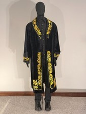 Uzbek Chapan Ceremonial Velvet Robe   Black  Gold Embroidery   Central Asian