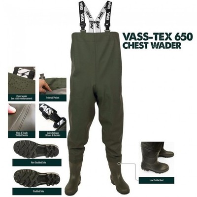 Vass Tex 650 Chest Waders UK 10 grün wasserdicht VA650-70 PVC Low Profile Boot