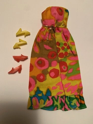 VTG MOD Barbie Psychedelic Dress W/2 Pairs Of Shoes Shillman