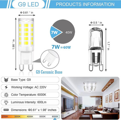 10PCS G9 LED Bulbs 7W AC220V-240V Cool White Ceramic Spotlight Lamps